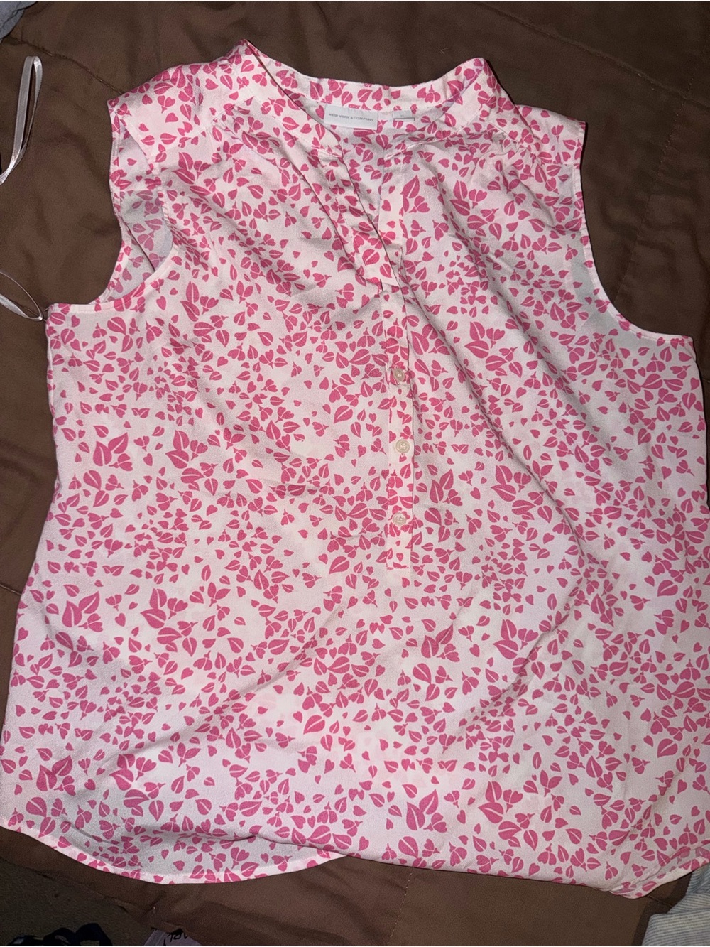 New York & Company Pink and White Floral Sleeveless Camisole